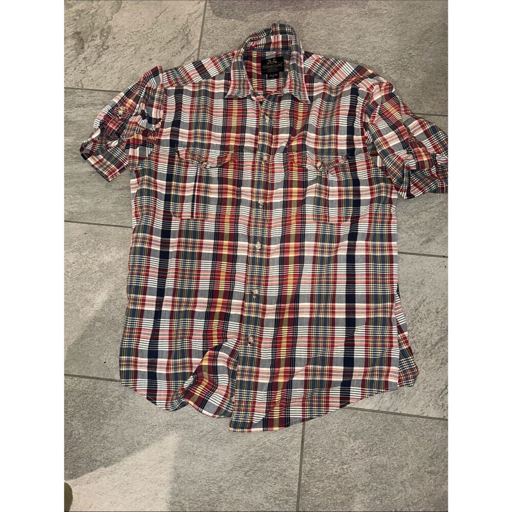Willis&Geiger 100% Cotton Casual Red Plaid Short-Sleeve Button-Down Shirt M